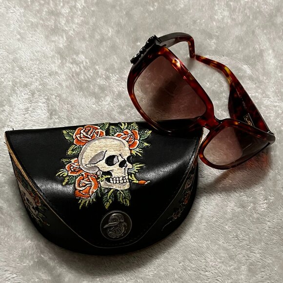 RARE/ED HARDY TATTOO Sunglasses Black Skull & Roses EHS001 Crystals W/Case main image 9